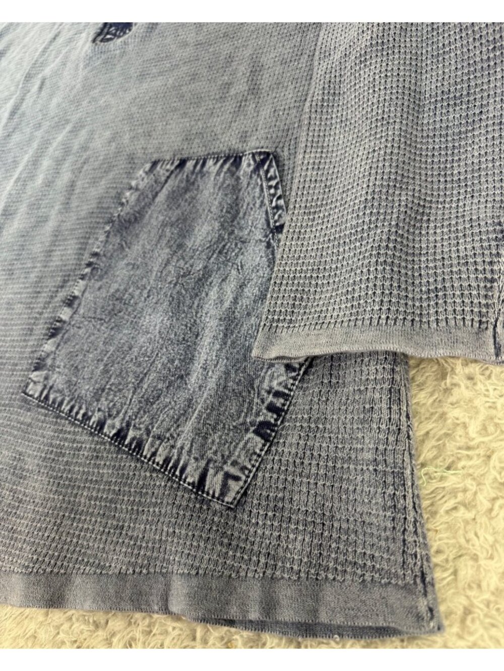 PBJ Blues Womens Indigo Tunic Shirt M/M Y2K Cottage Waffle Knit Stretch Comfort - Picture 13 of 16
